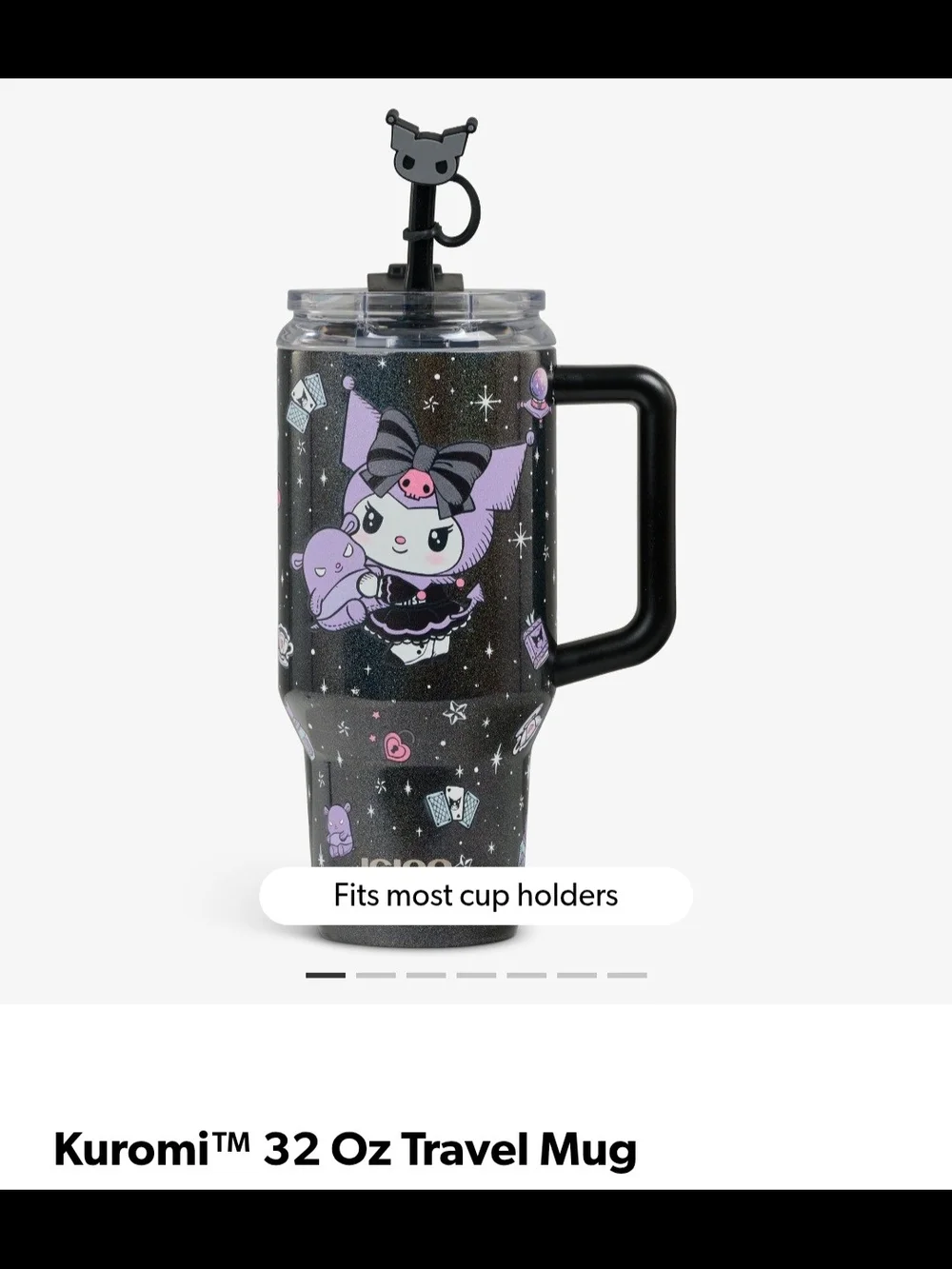 Igloo Kuromi Black and Purple Glitter 32 oz Travel Mug with Handle